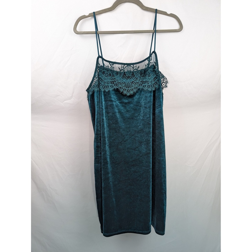 Fairy Grunge Velvet Lace Mini Dress Size M Teal Green Whimsigoth Ethereal Witchy - Picture 2 of 8